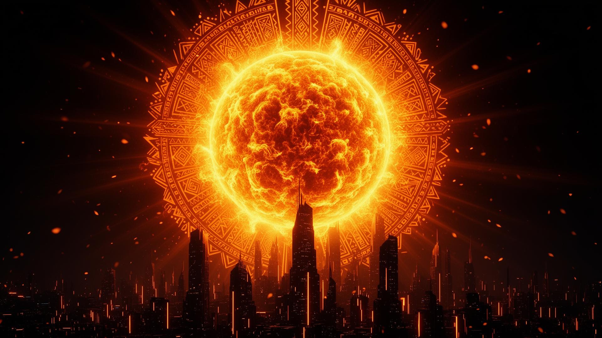 Glowing afro energy sphere over futuristic African city